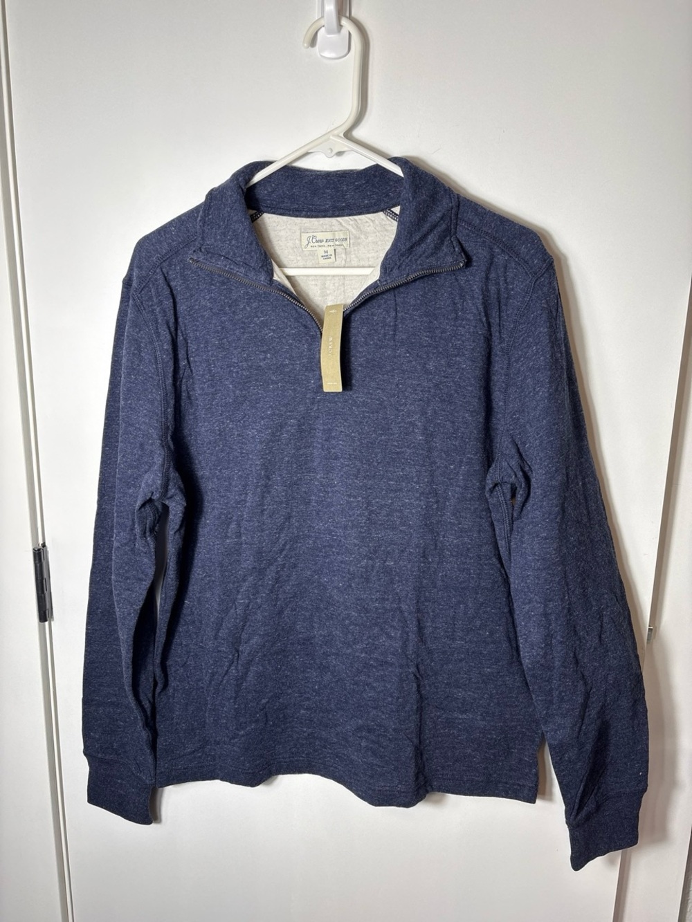 NWT J.Crew Factory Men’s M Heather Navy Quarter Zip Pullover Sweater Preppy